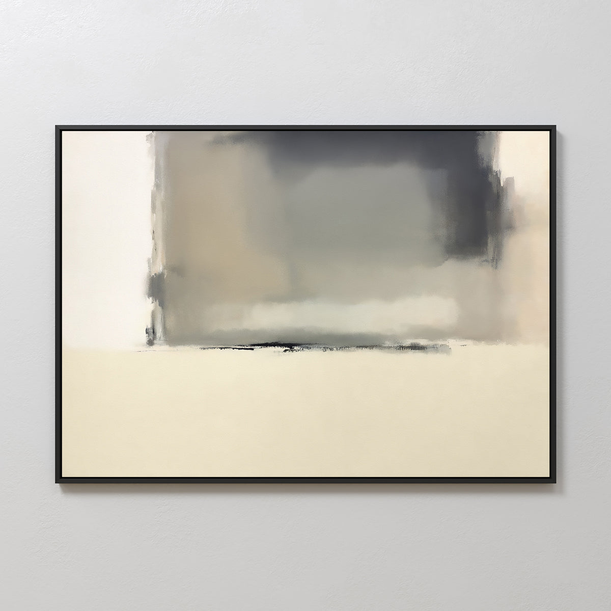 The Smoke Boundary Canvas Art - Horizontal features soft, blurred rectangles in gray, beige, and cream tones. Its smooth gradient and minimalistic design create elegant neutral wall art for any space.