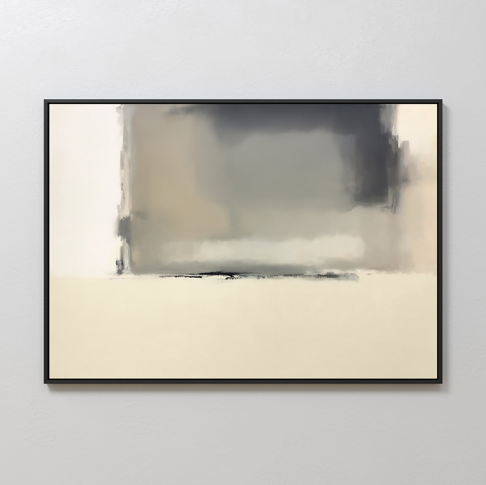 The Smoke Boundary Canvas Art - Horizontal features soft, blurred rectangles in gray, beige, and cream tones. Its smooth gradient and minimalistic design create elegant neutral wall art for any space.