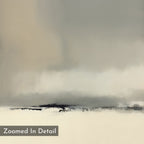 The Smoke Boundary Canvas Art - Square features blurred horizontal brushstrokes in soft beige, gray, and white with a "Zoomed In Detail" label. Ideal for those who appreciate minimalist wall art.