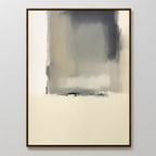 Smoke Boundary Canvas Art - Vertical features a striking minimalist design with soft, blurred shades of gray, beige, and black forming a large rectangular shape atop a light cream background, all bordered by a thin dark frame.