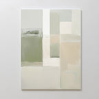 Soft Geometric Planes Canvas Art - Vertical features overlapping rectangles and squares in muted green, beige, white, and gray for a calming, minimalist abstract print—ideal for contemporary spaces.