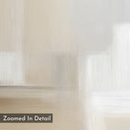 A close-up of Soft Layers Canvas Art - Square shows textured, abstract brush strokes in soft neutrals. Ideal as minimalist wall art or abstract print. "Zoomed In Detail" is displayed in the lower left corner on a dark background.