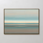 The Soft Tide Layers Canvas Art - Horizontal features soft bands of muted blue, beige, brown, and white for a serene, minimalist landscape—ideal as coastal wall art.