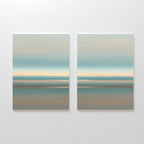 The "Soft Tide Layers - Set Of 2" features abstract prints with soft horizontal bands in blue, teal, beige, and brown—evoking a serene coastal feel and adding minimalist style to any space.