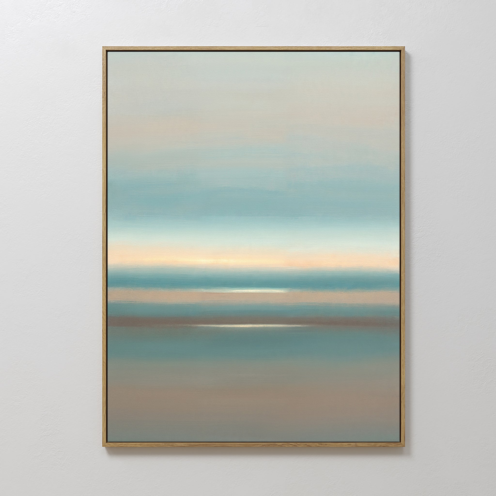 The Soft Tide Layers Canvas Art - Vertical features soft, blended bands of blue, beige, and light brown, creating a serene coastal vibe—perfect as tranquil wall art for your home.