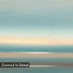The Soft Tide Layers Canvas Art - Vertical features gentle horizontal bands of blue, tan, and white for a calming, modern look. “Zoomed In Detail” appears in a black rectangle in the lower left corner.