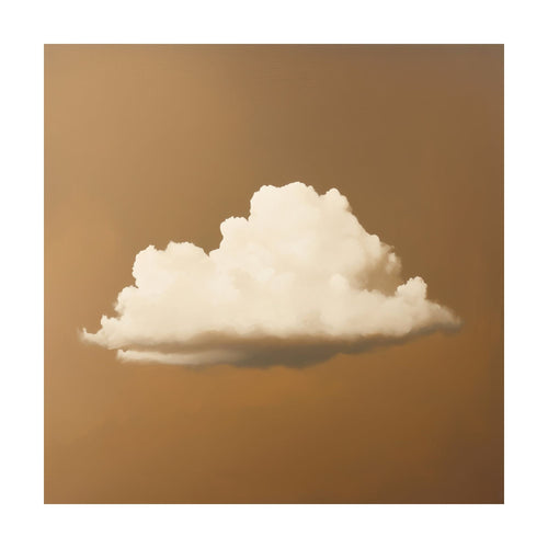 Amber Sky Cloud wall art featuring a fluffy white cloud centered against a solid amber background.