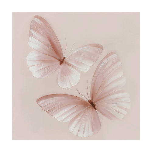 Blush Wings wall art featuring two pale pink butterflies with textured brushstroke wing details.