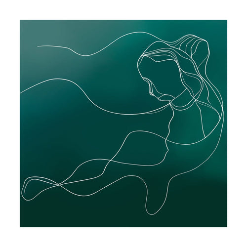 Azure Silhouette features a continuous white line drawing of a profile silhouette on a dark teal gradient background, perfect for minimalist wall art.