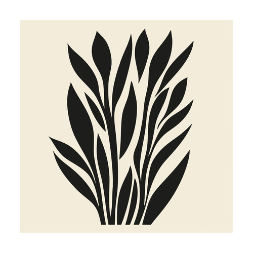 Black Palm Study minimalist wall art featuring black, elongated palm leaves against a light cream background, perfect for modern interiors.