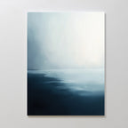 Steel Harbor Mist Canvas Art - Vertical features a gradient of soft blue and white, evoking calm waters beneath a hazy sky—perfect wall art for your living room, especially when displayed on a white wall.