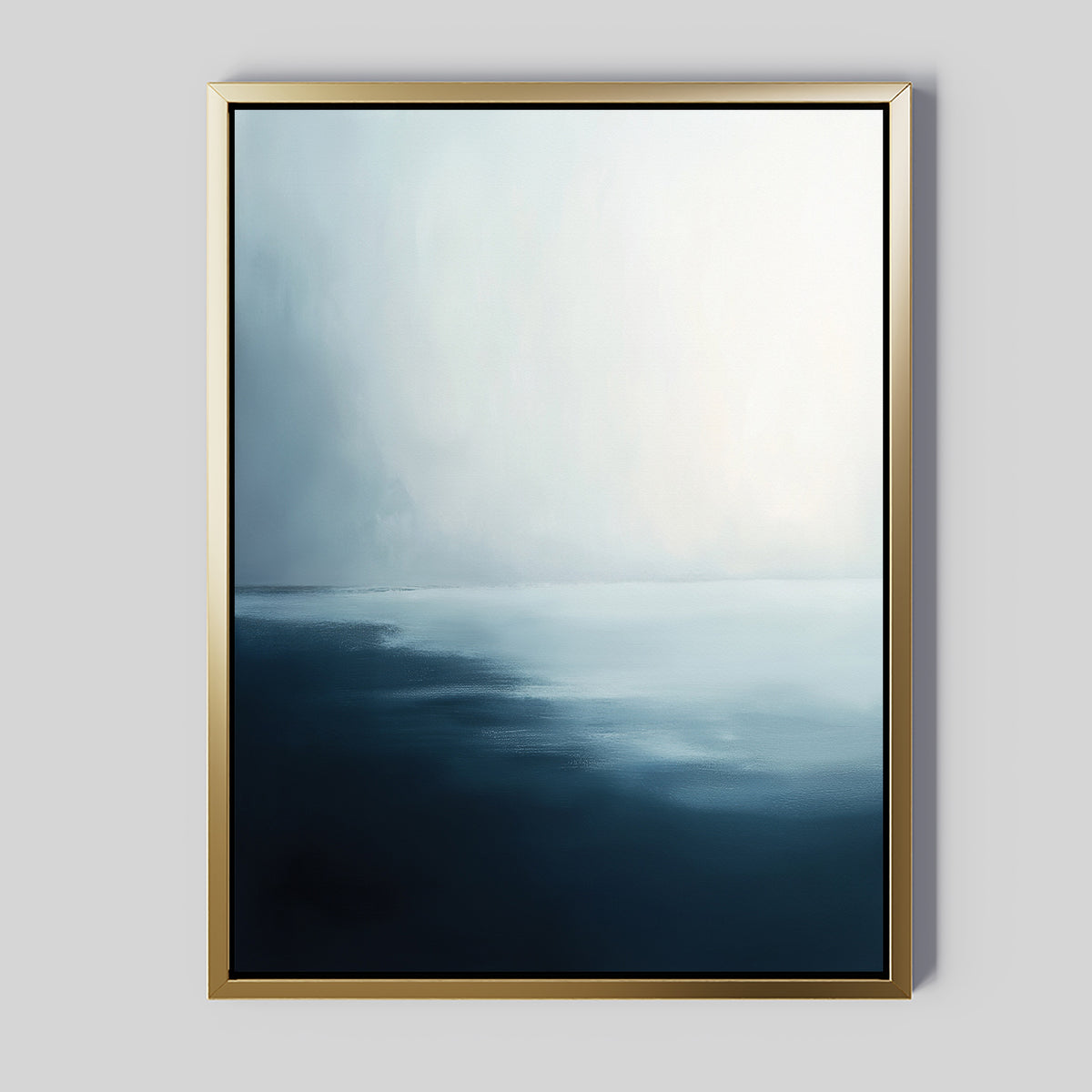 Steel Harbor Mist Canvas Art - Vertical features soft blue and white gradients like a misty seascape—ideal wall art to add calm, blurred horizons to your living room.