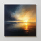 Bring Nordic Park serenity and dramatic skies into your space with the Storm's Edge Canvas Art - Square, featuring a stunning sunset over calm water with warm orange and yellow reflections.