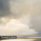 Stormy Tides Canvas Art - Square showcases soft, abstract beige and gray clouds over calm water with gentle sunlight. "Zoomed In Detail" appears in the bottom left—a stunning choice for lovers of abstract wall art.