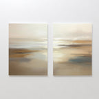 Sunlit Waters - Set Of 2: Two abstract canvas paintings with soft, blurred tones of beige, tan, white, and blue. This serene wall art duo evokes gentle reflections and sunlit waters, ideal for creating a calming atmosphere in your space.