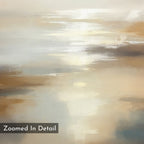 The Sunlit Waters Canvas Art - Vertical features an abstract design with soft beige, brown, white, and blue tones evoking light on water. Inspired by Nordic parks, it displays “Zoomed In Detail” text in the lower left corner.