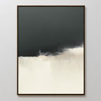 Tempest Brewing Canvas Art - Vertical features a dark gray upper half fading into soft white below, divided by a blurred edge. Elegantly framed in simple dark wood, this piece brings Nordic Park-inspired drama to your space.