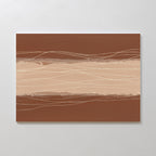 Terracotta Currents Canvas Art - Horizontal features textured horizontal layers in brown and beige with wavy cream and white lines, evoking an earthy landscape. Ideal modern wall art for a serene Nordic Park-inspired space on a plain white wall.