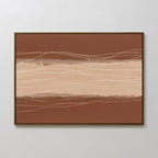 Terracotta Currents Canvas Art - Horizontal features wavy beige and brown lines with a textured look in a dark frame, creating movement and warmth—ideal terracotta wall art for enhancing any space.