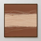 Terracotta Currents Canvas Art - Square features horizontal earthy brown and beige bands with wavy white and cream lines, evoking a Nordic Park landscape. Finished with a slim dark frame for a modern touch.