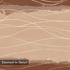 The Terracotta Currents Canvas Art - Vertical features abstract wavy cream-colored lines over a textured brown and beige background, with a "Zoomed In Detail" label accenting this contemporary terracotta wall art print.