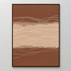 The Terracotta Currents Canvas Art - Vertical features abstract brown, beige, and tan horizontal bands with wavy cream lines, bringing an earthy feel in a minimalist style. Framed simply for a modern touch.