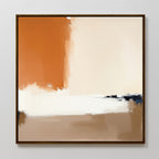 Terracotta Edge Canvas Art - Square features warm rust and burnt orange tones with beige, cream, and tan blocks. Soft-edged shapes blend near a slim dark frame, making it the ideal contemporary abstract print for modern living room decor.