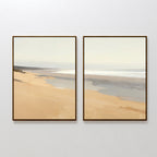 The "Tidal Meditation - Set of 2" features framed beach scenes with gentle waves, sandy shores, and a calm sky—ideal wall art for creating a tranquil, peaceful space.