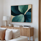 The Lush Teal Foliage Abstract Canvas Art is a striking piece that instantly elevates your living room decor.