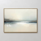 The Veiled Estuary Canvas Art - Horizontal features soft white, beige, gray, and blue tones in an abstract design, evoking a serene seascape—ideal contemporary wall art for creating a tranquil atmosphere.
