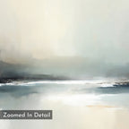 The Veiled Estuary Canvas Art - Vertical features soft, blended shades of gray, blue, and beige for a serene landscape look. This calm, minimal wall art includes smooth color transitions and “Zoomed In Detail” text in the corner.