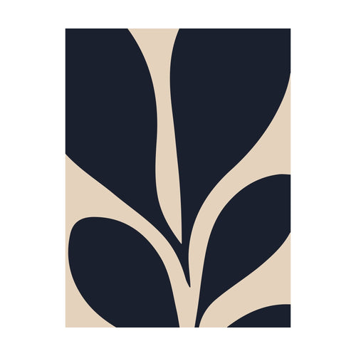 Botanical Ink abstract illustration of large, dark leaf-like shapes against a light tan background, perfect for modern minimalist wall art.