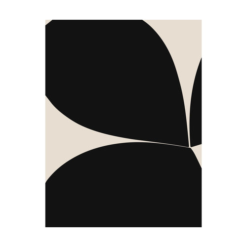 Black Botanical art print featuring large, curved black botanical petal shapes against a pale beige background.