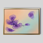 The "Violet Dreams Canvas Art - Horizontal" showcases delicate, translucent purple flowers on a soft gradient background, adding a calming and elegant touch of lavender decor to any space.