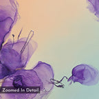 Violet Dreams Canvas Art - Square showcases abstract watercolor with purple and violet ink-like shapes on a soft beige and light blue background; "Zoomed In Detail" appears in the lower left corner.
