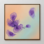 The Violet Dreams Canvas Art - Square features soft, translucent purple petals on a peach and light blue gradient, creating an abstract floral composition perfect for botanical wall art enthusiasts.