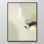 Weathered Composition Canvas Art - Vertical features a minimal abstract design in beige and white, accented by bold dark blue, gold, and gray. This contemporary print embodies modern elegance with balance and tranquility.