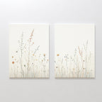 Enhance your space with Wildflower Dreams - Set of 2: minimalist canvas prints featuring delicate, pastel wildflowers on a white background, perfect for adding serene Nordic Park-inspired charm to your décor.
