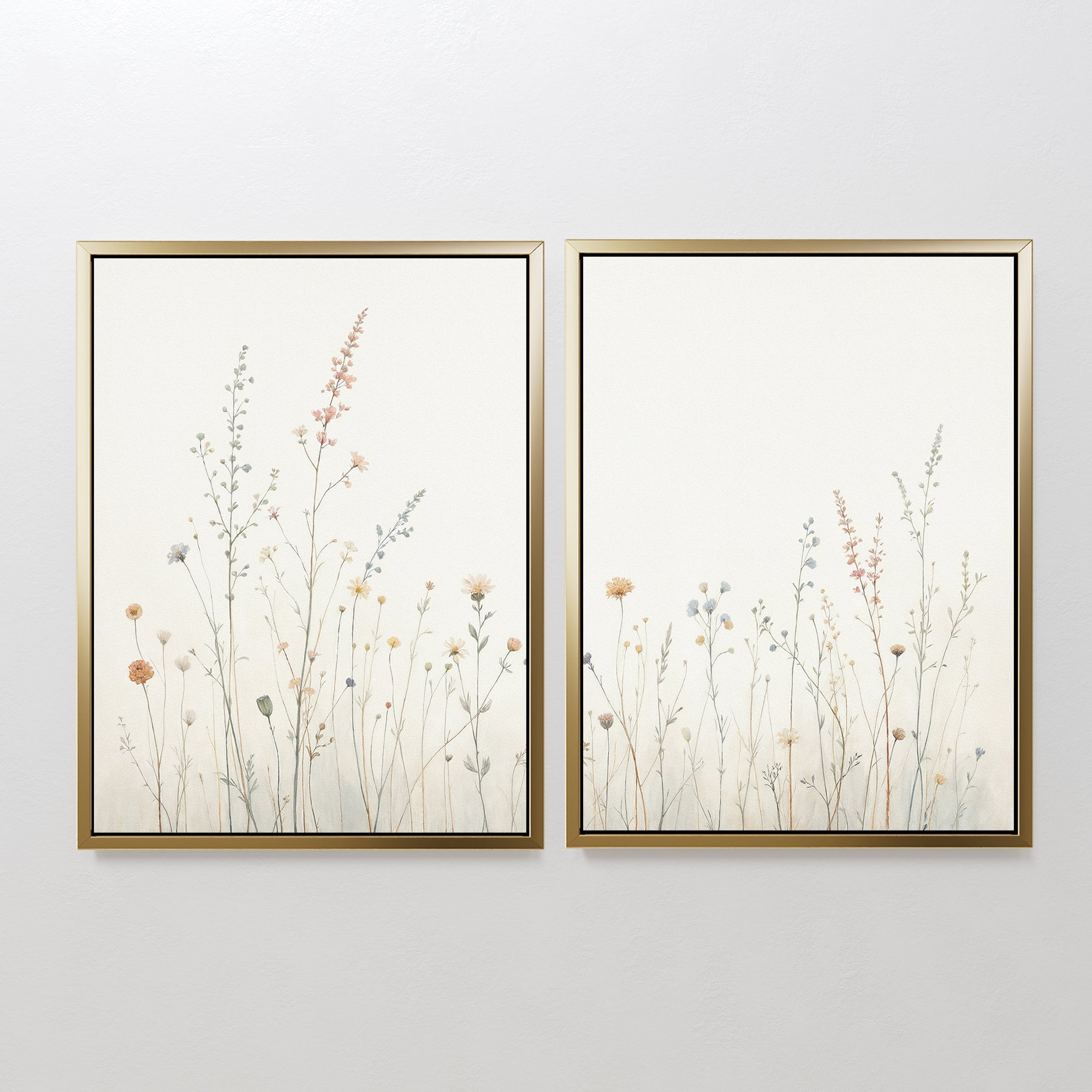 Wildflower Dreams - Set of 2 features framed botanical wall art prints with minimalist wildflower and grass illustrations on a light, neutral background—an ideal Nordic Park-inspired accent for your space.