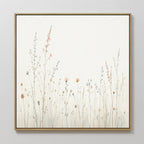 The Wildflower Dreams Canvas Art - Square features delicate, pastel wildflowers and grasses on a light background. Its minimalistic design brings a calm, natural vibe to any space.