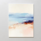 The Windswept Coastline Canvas Art - Vertical features soft pastel blues, white, beige, and orange blending seamlessly to evoke a serene shoreline—ideal as coastal wall art with smooth transitions and blurred edges.