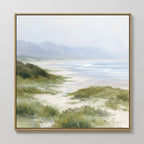 Windswept Dunes Canvas Art - Square features a serene scene of beach and coastal grasslands, creating a calming atmosphere ideal for any space.