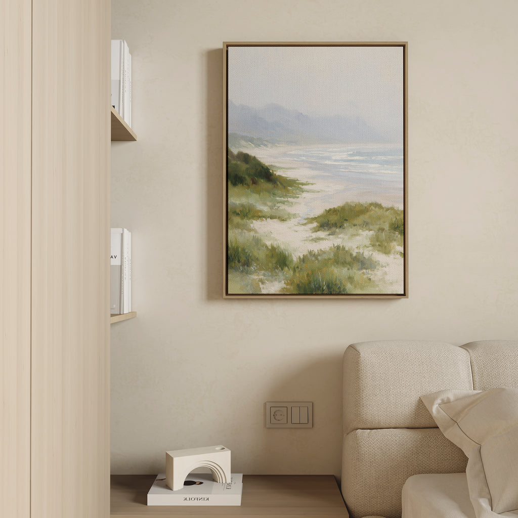 The Windswept Dunes Canvas Art - Vertical brings a serene, coastal vibe to your space—a calming decor piece for your wall.